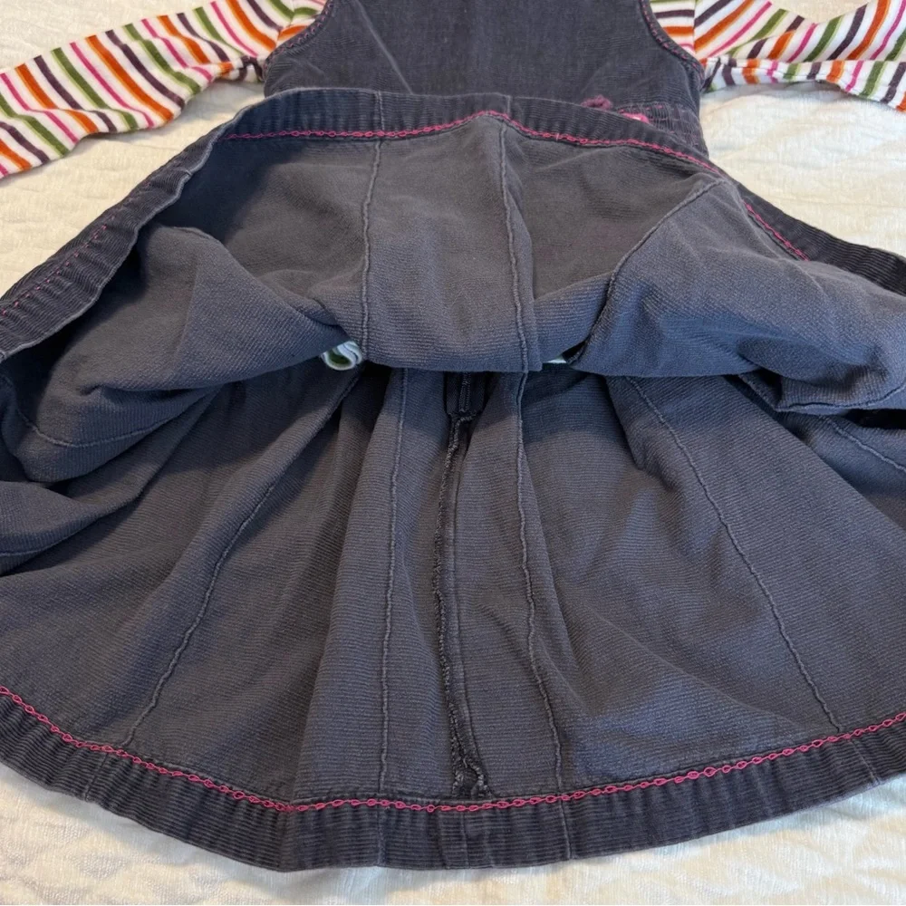 Gymboree Gray Corduroy Jumper Dress W/ Striped Turtleneck Size 4T Cotton Floral
